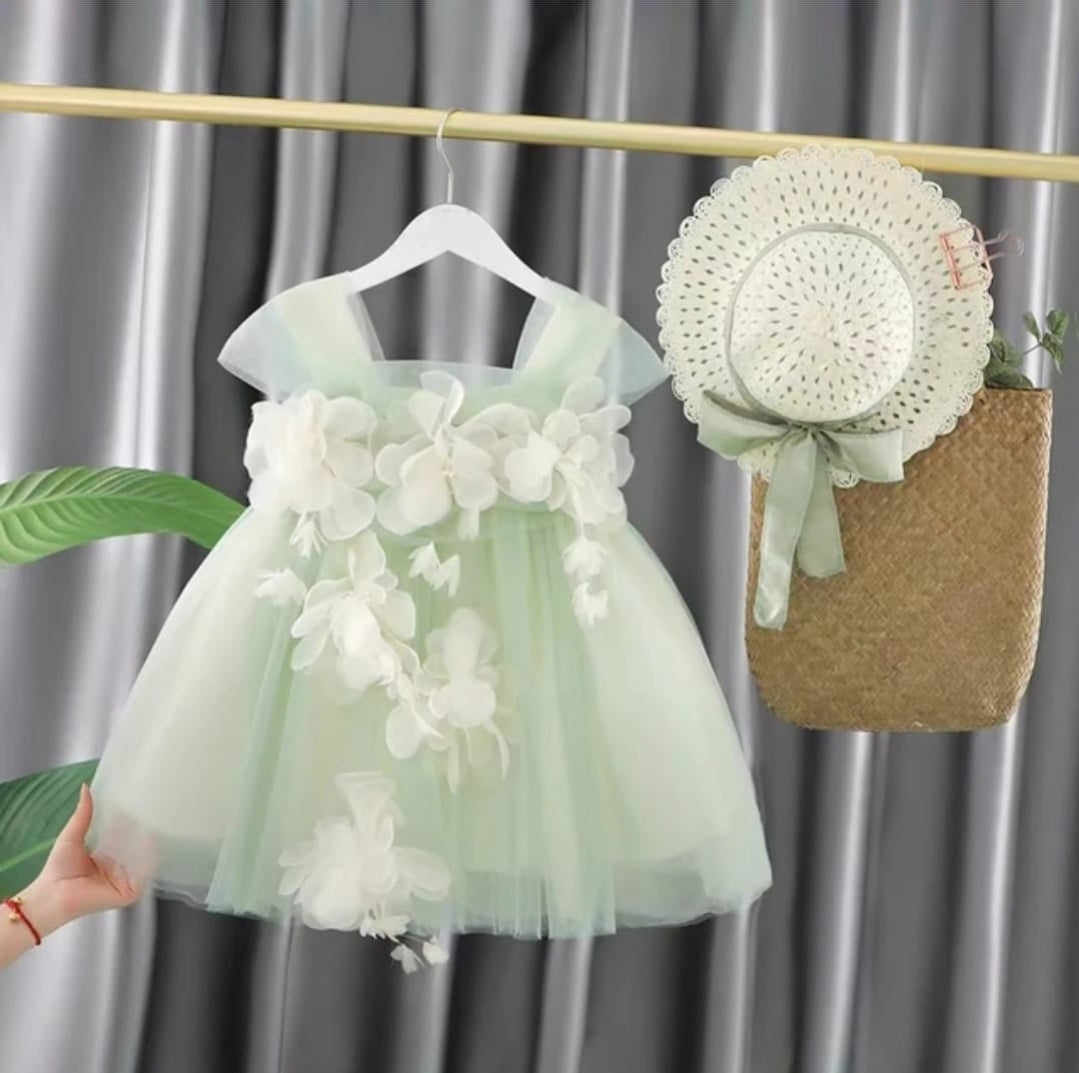Vestido Green Flowers con Sombrero