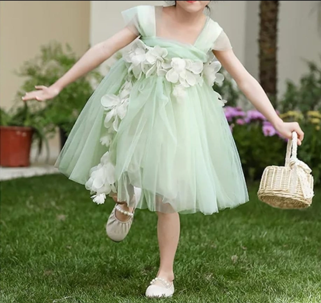 Vestido Green Flowers con Sombrero