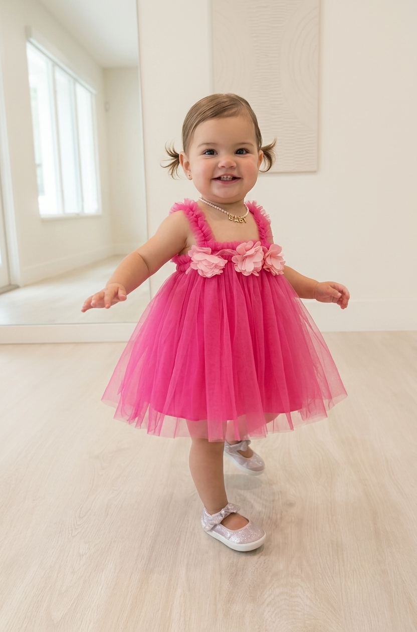 Vestido 3D Rosa Pastel